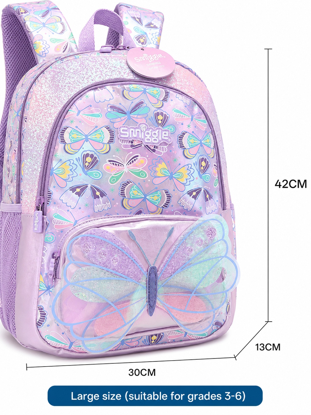 Girls Butterfly Print Zip Closure Backpack