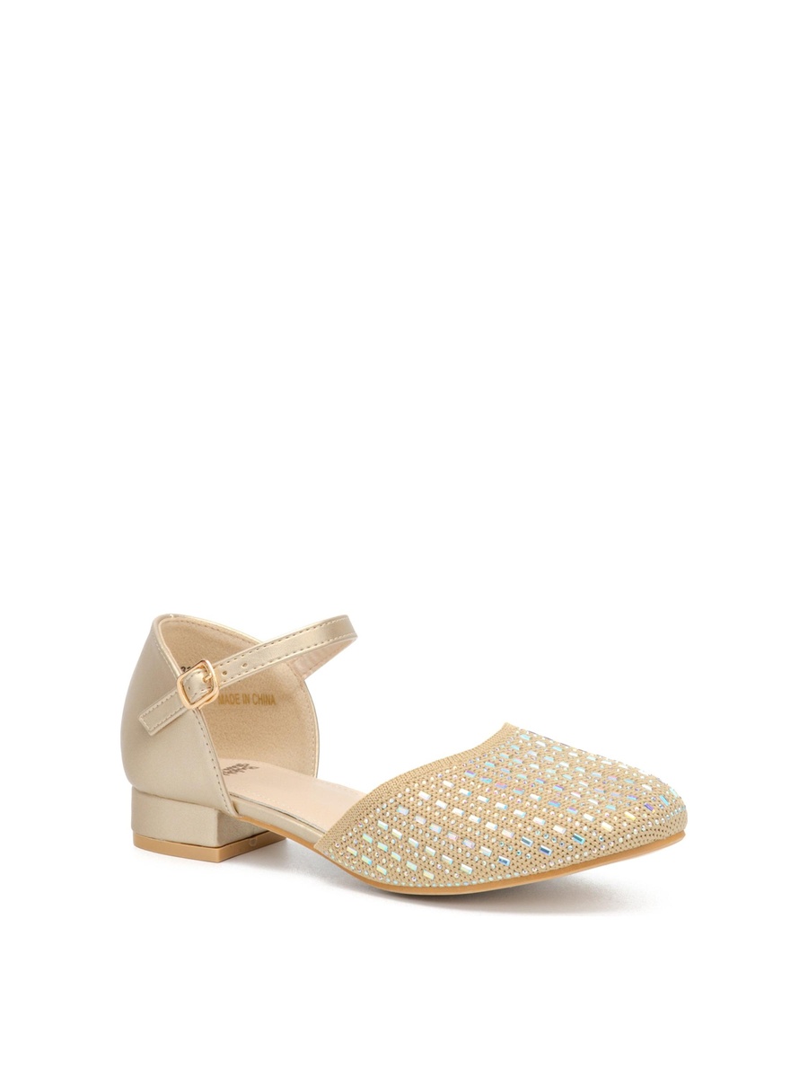 Girls Gold Embellished Low Heel Buckle Sandals