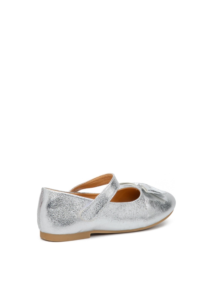 Girls Silver Metallic Ballerinas with Bow