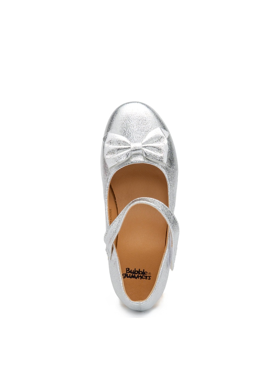 Girls Silver Metallic Ballerinas with Bow