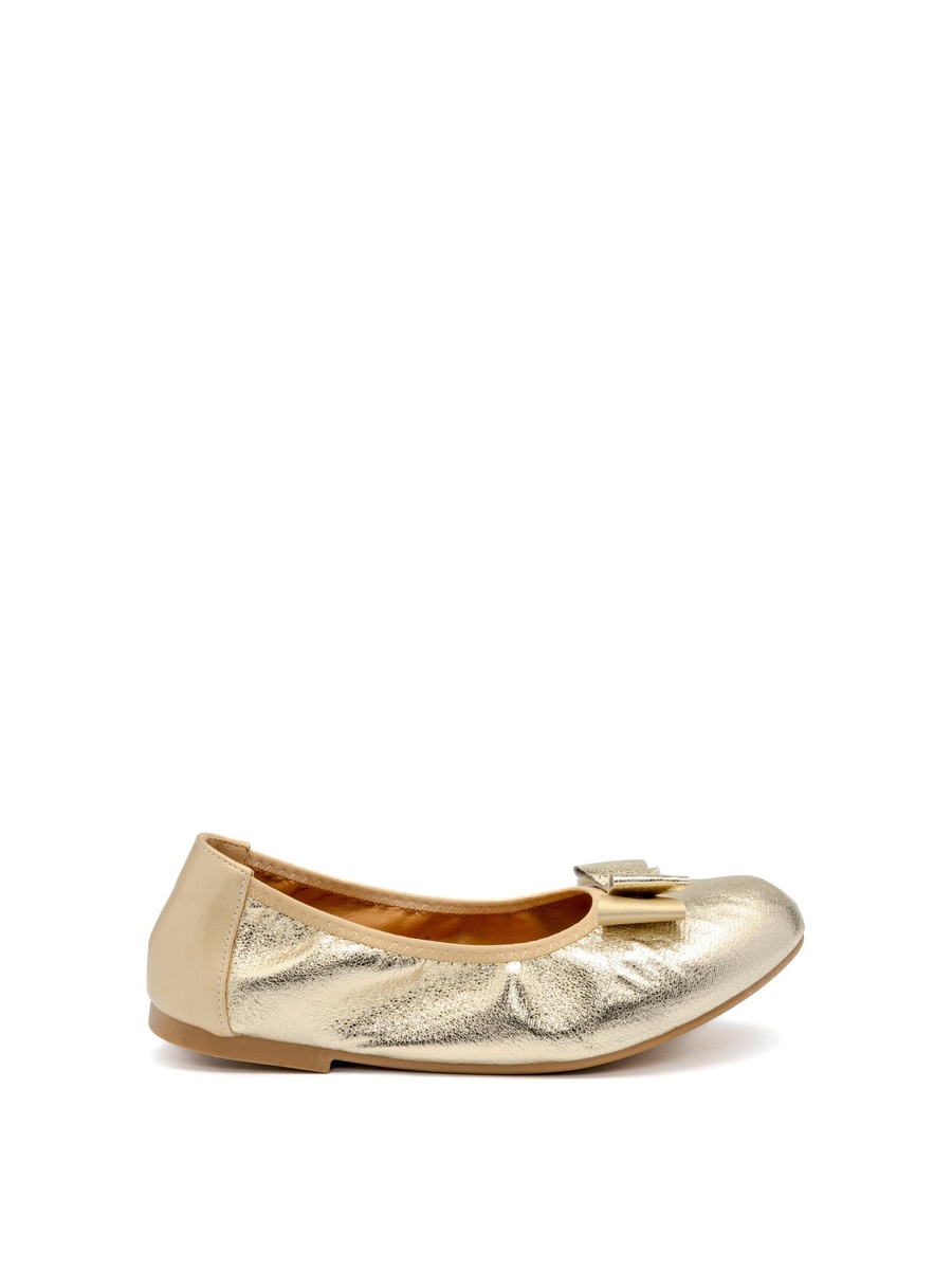 Girls Metallic Bow Slip-On Ballerinas