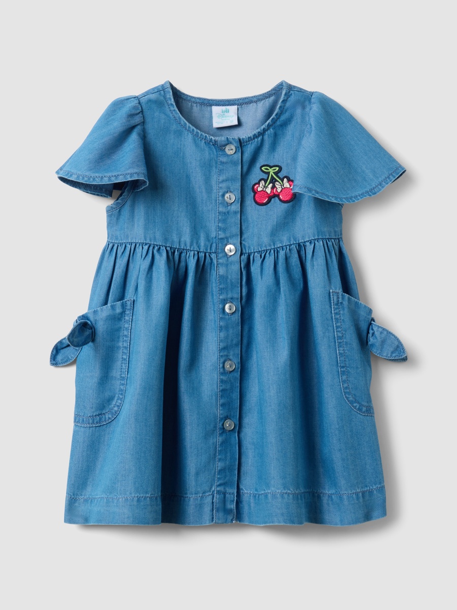 Girls Light Blue Cotton and Lyocell Blend Denim Dress