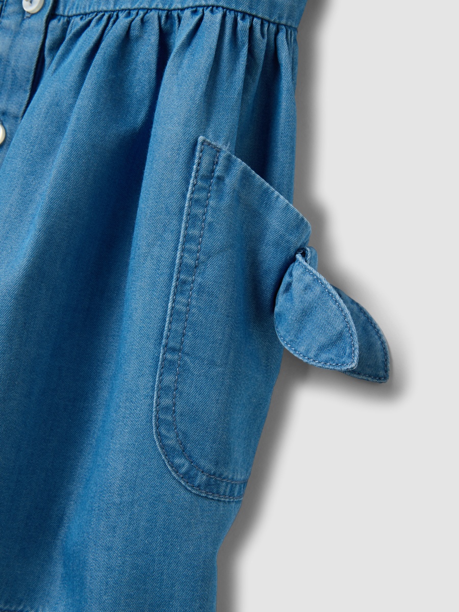 Girls Light Blue Cotton and Lyocell Blend Denim Dress