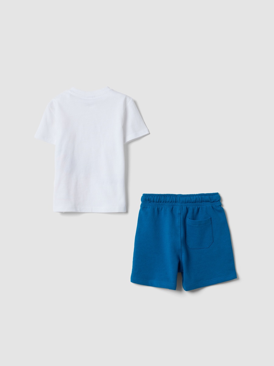 Boys White and Blue Pure Cotton T-Shirt and Shorts Set