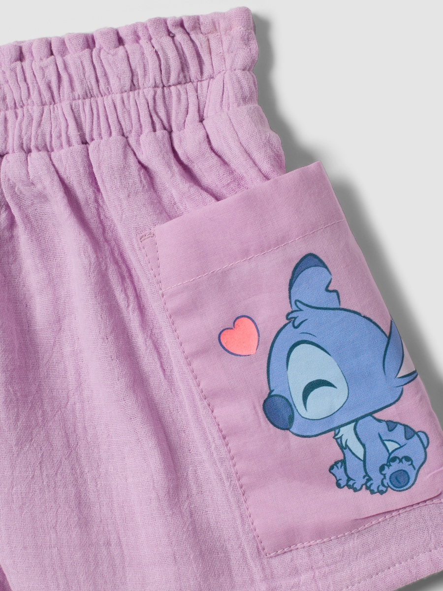 Girls Purple Pure Cotton Shirt and Graphic Print Shorts Set