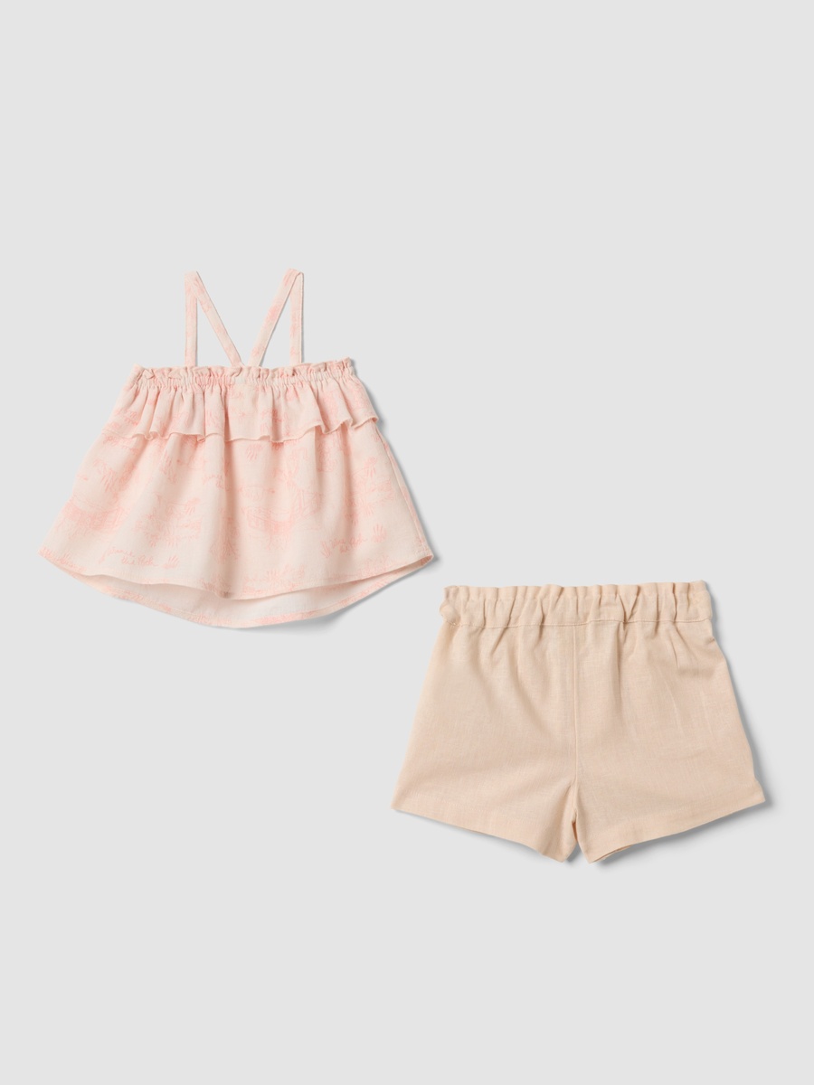 Girls Strappy Ruched Top and Shorts Pure Cotton Set