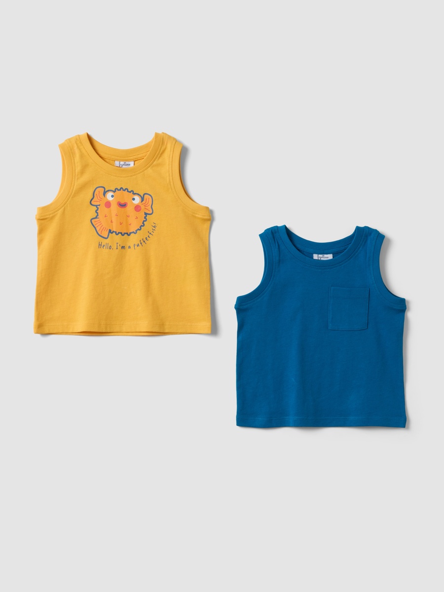 Pack of 2 - Boys Pure Cotton Graphic Print Tank Tops