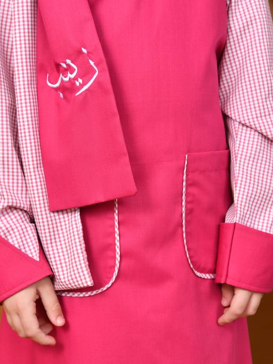 Girls Pink Checkered Sleeves and Collar Dress