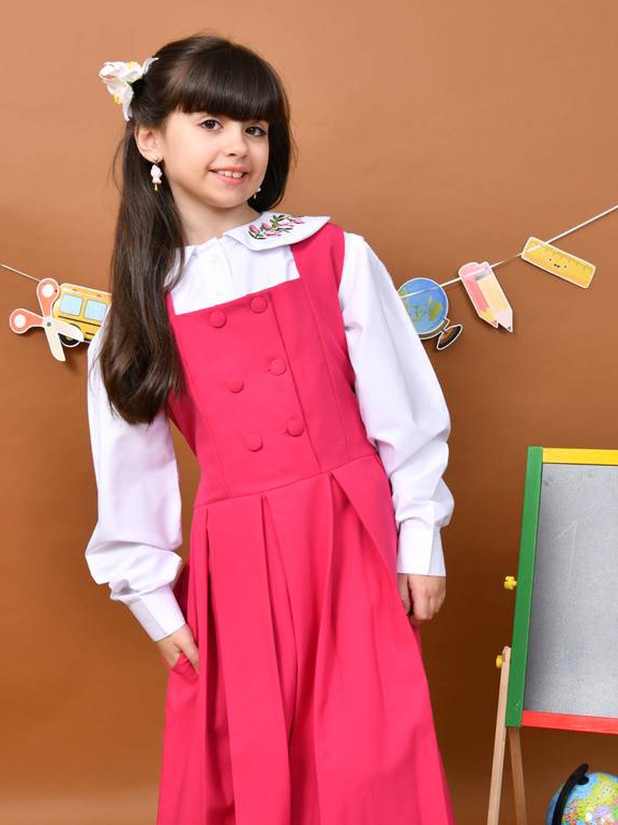 Girls Fuchsia Soft Pleats Pinafore Dress with Front Button