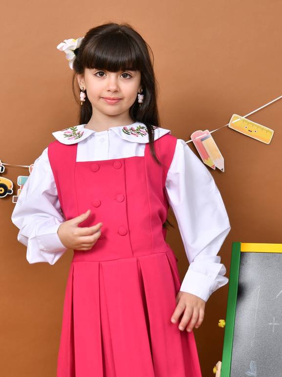 Girls Fuchsia Soft Pleats Pinafore Dress with Front Button