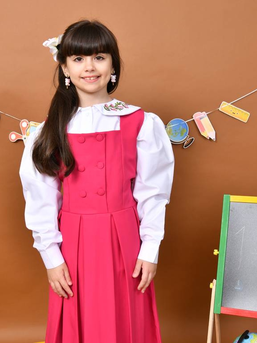 Girls Fuchsia Soft Pleats Pinafore Dress with Front Button