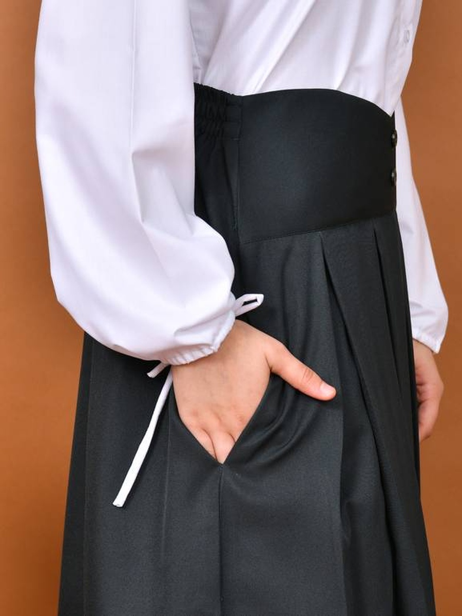 Girls Dark Green Wide Pleats  High-Waisted Skirt