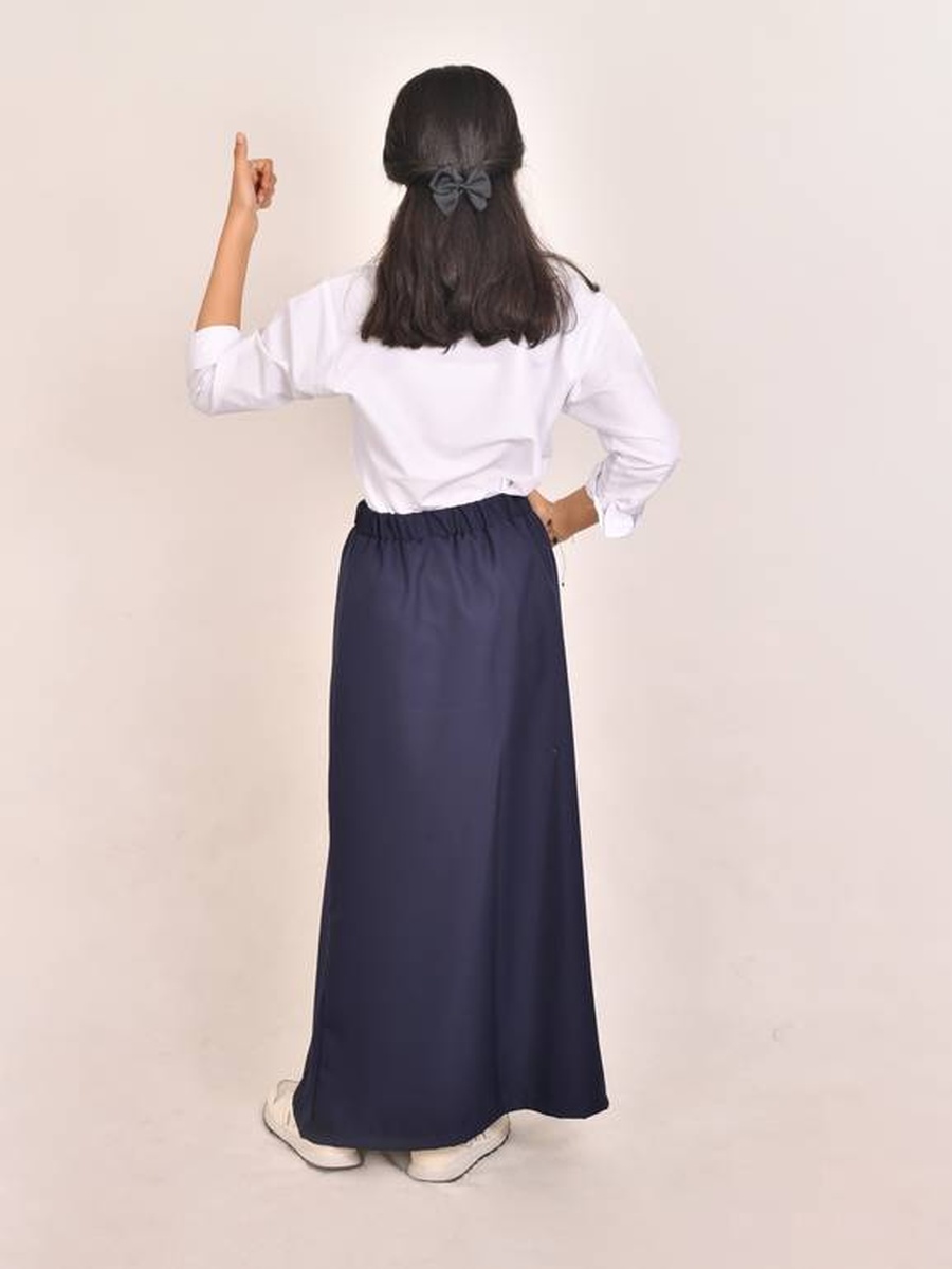 Girls Navy Blue Solid Skirt with Elastic Waistband