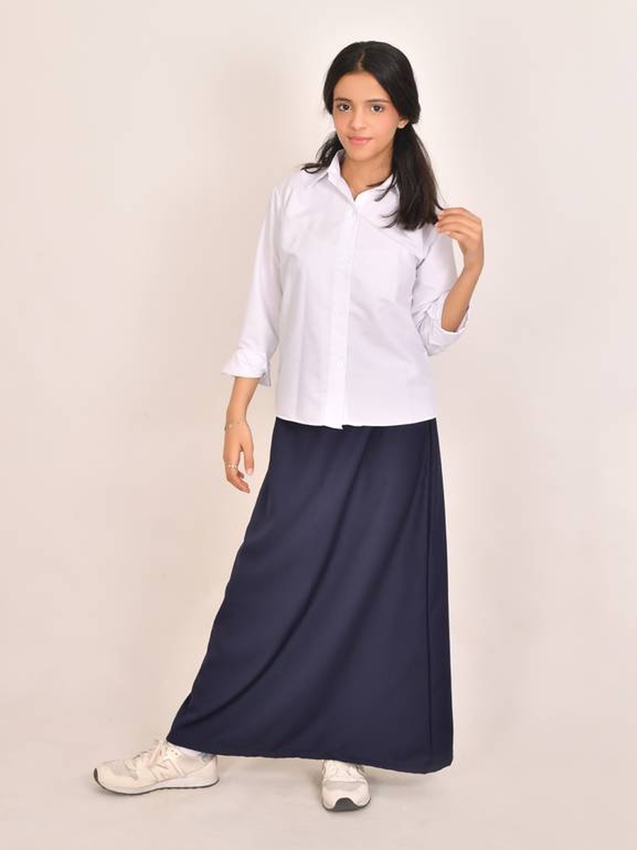 Girls Navy Blue Solid Skirt with Elastic Waistband