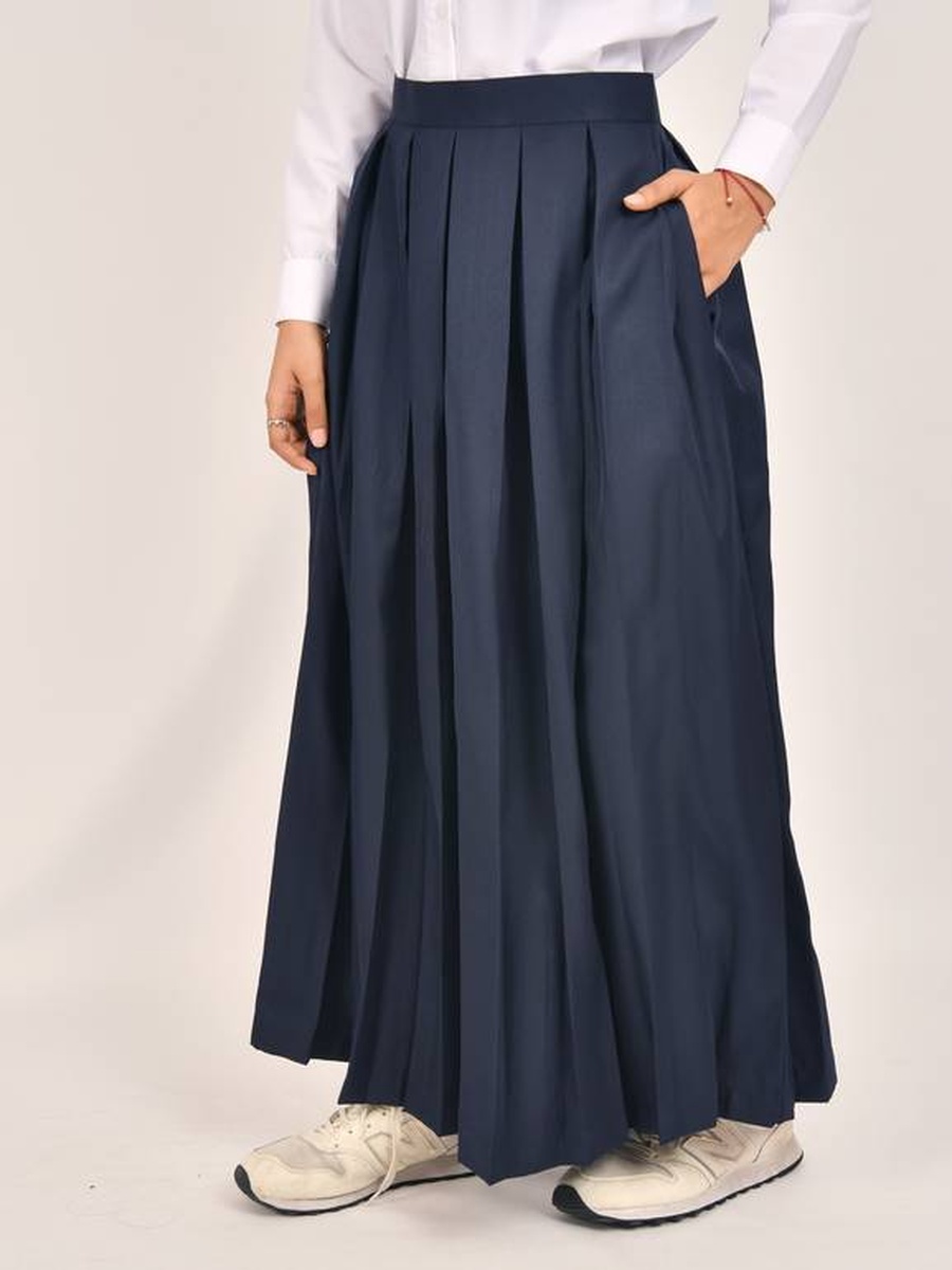 Girls Navy Fold Pleated Skirt with Hook and Loop Closure