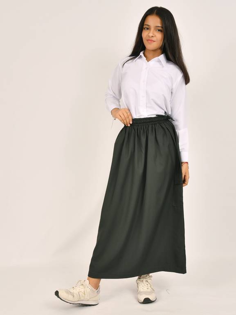 Girls Dark Green Tie-Detail Skirt with Elastic Waistband
