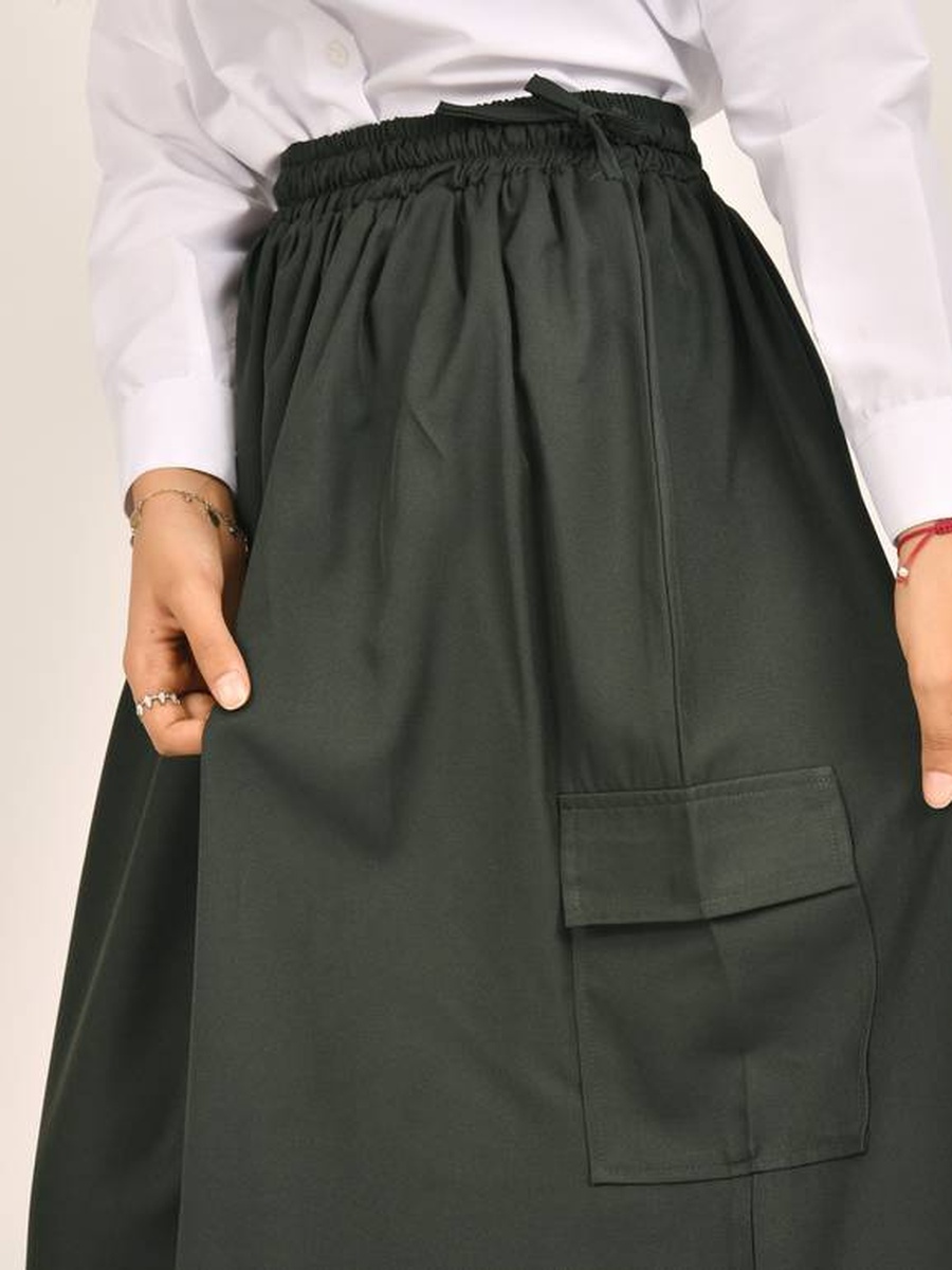 Girls Dark Green Tie-Detail Skirt with Elastic Waistband