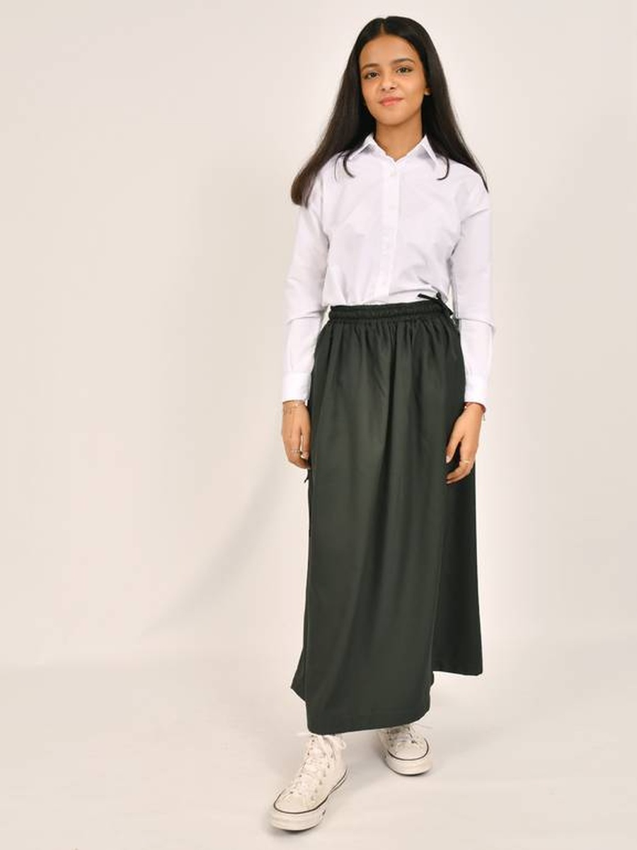 Girls Dark Green Tie-Detail Skirt with Elastic Waistband