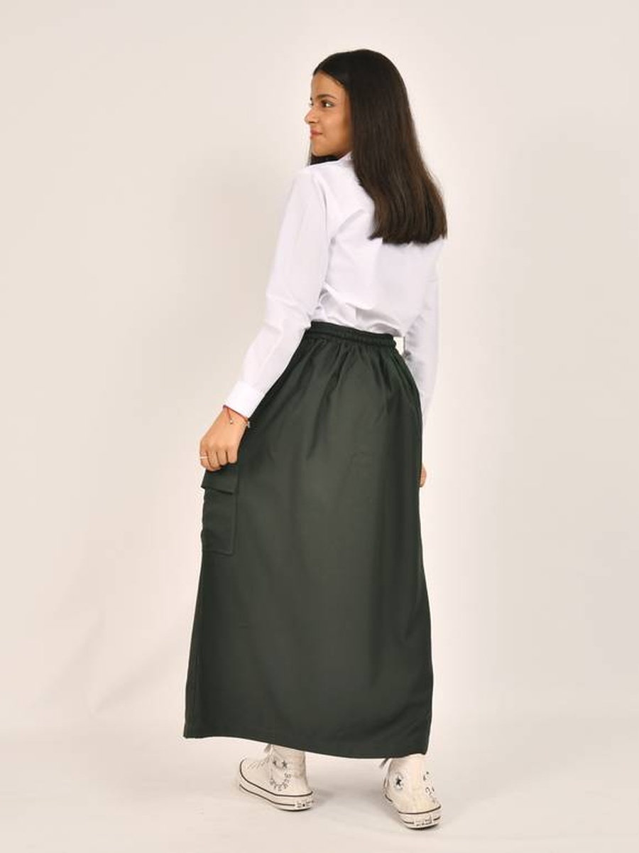 Girls Dark Green Tie-Detail Skirt with Elastic Waistband