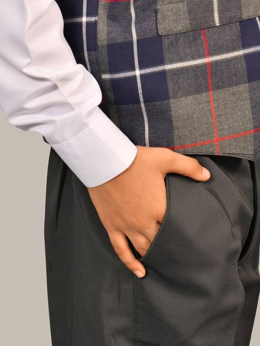 Boys Brown Plaid Waistcoat with Button Detail