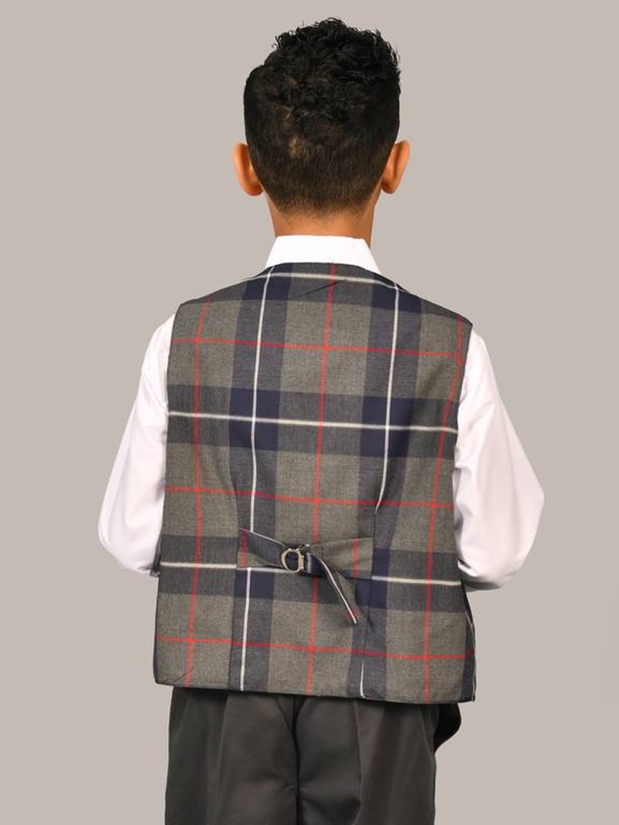 Boys Brown Plaid Waistcoat with Button Detail