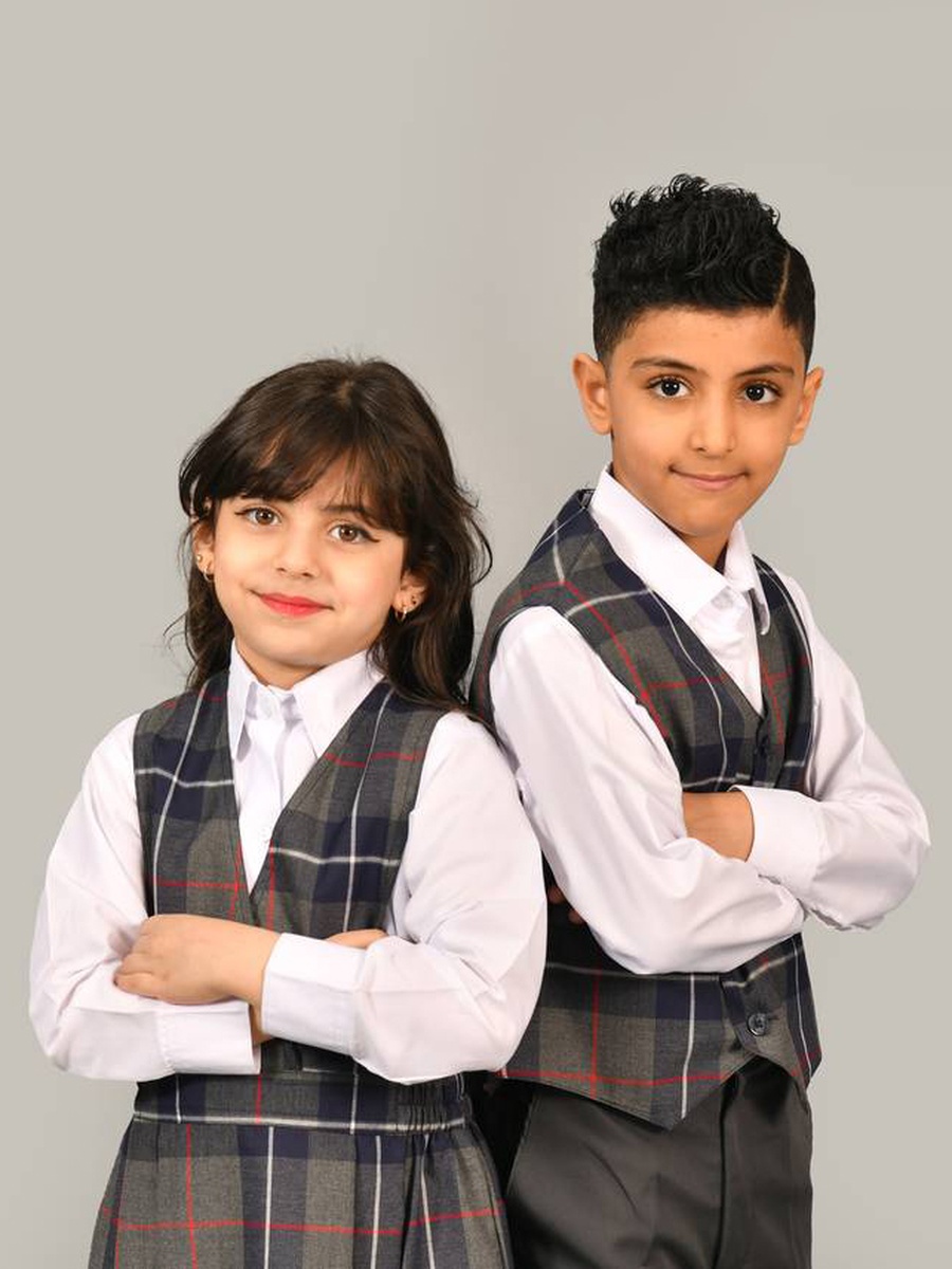 Girls Brown Checkered Dress with Gathered Waist
