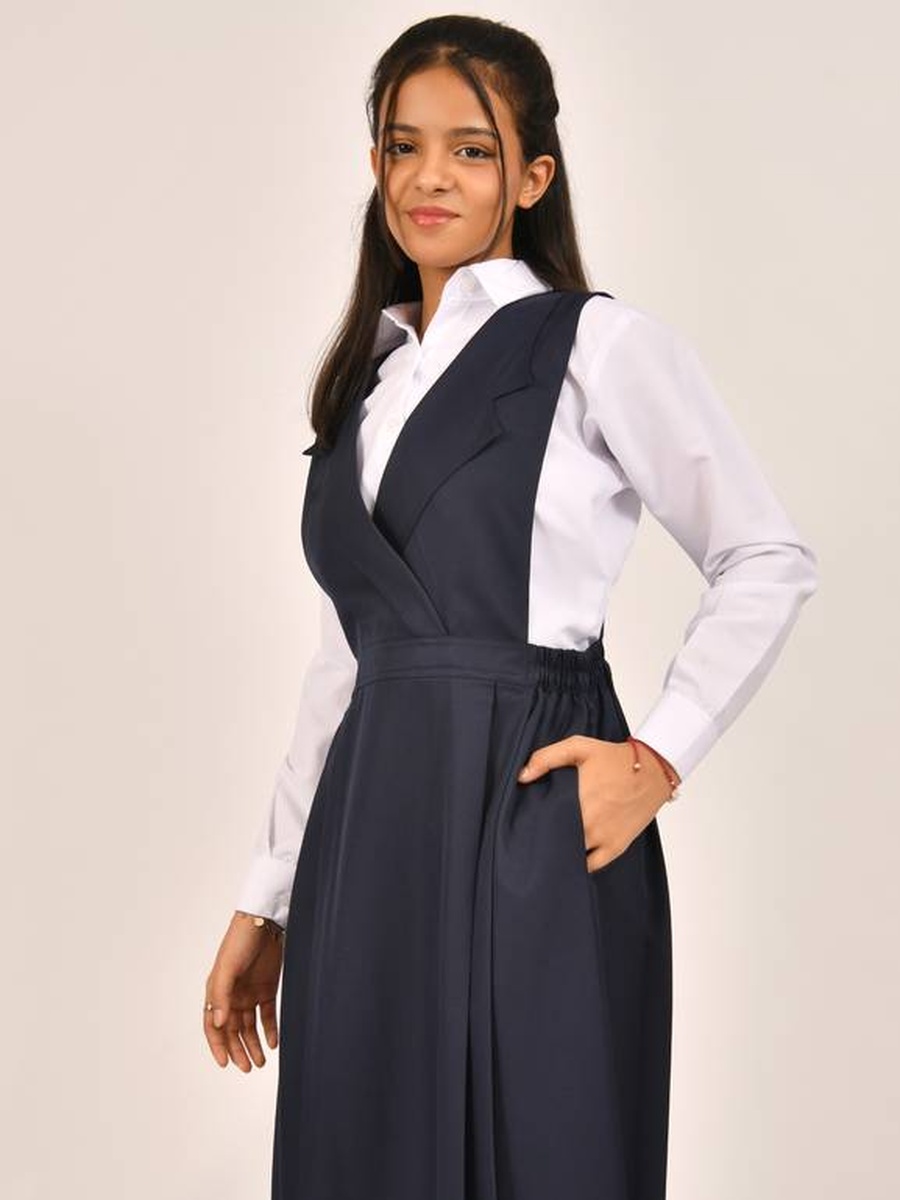 Girls Navy Blue Pinafore Dress with Elasticated Sides