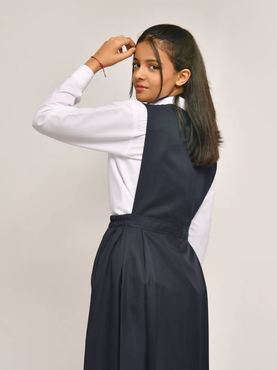Girls Navy Blue Pinafore Dress with Elasticated Sides