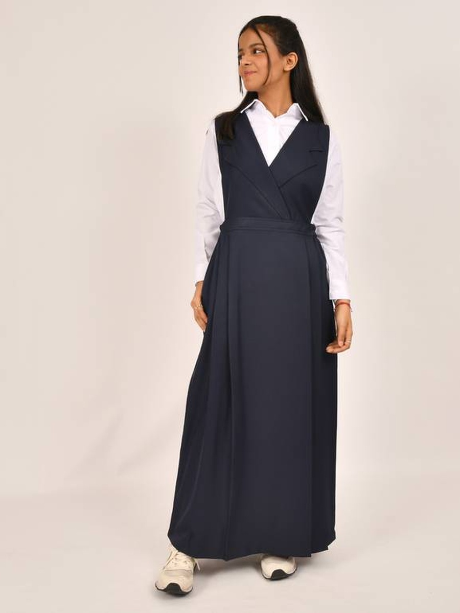 Girls Navy Blue Pinafore Dress with Elasticated Sides