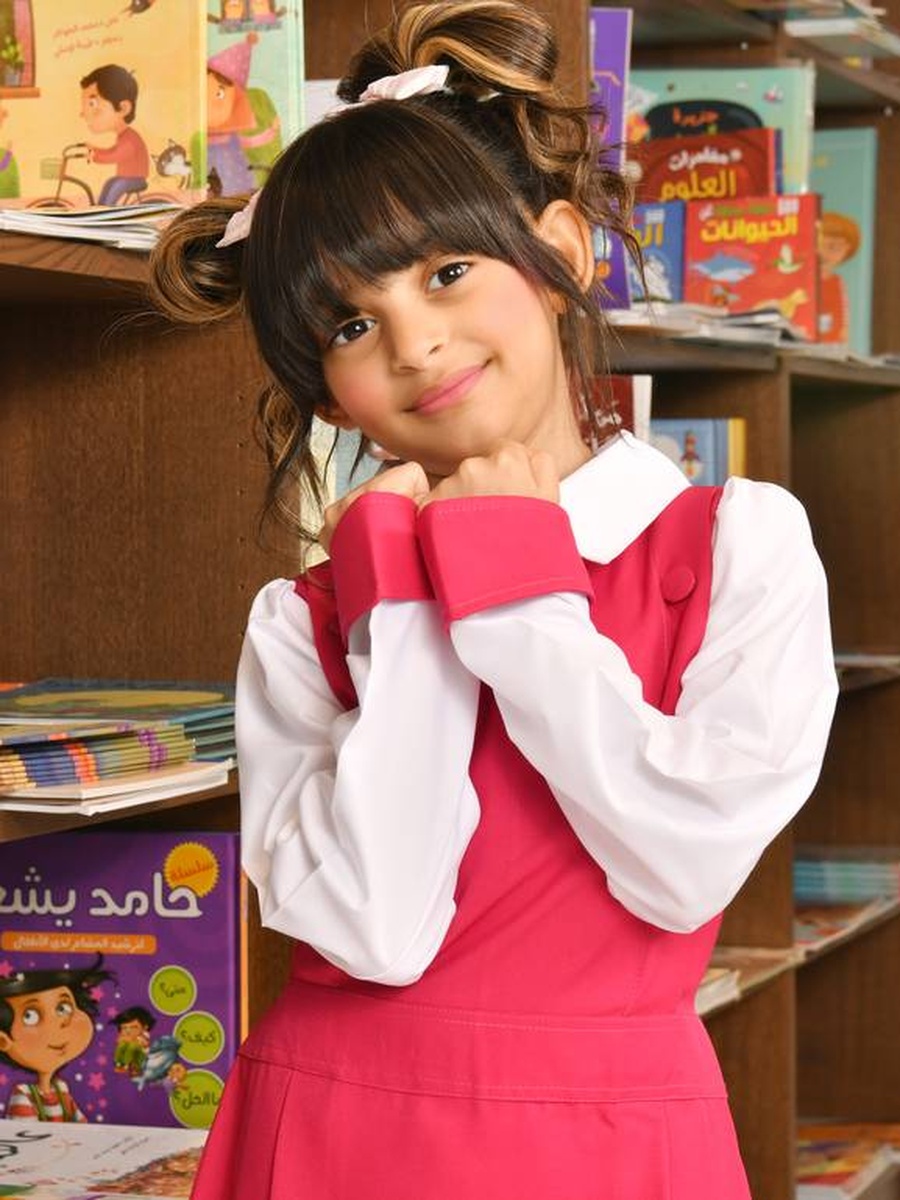 Girls Fuchsia Side Button Detail Pinafore Dress with Pleats