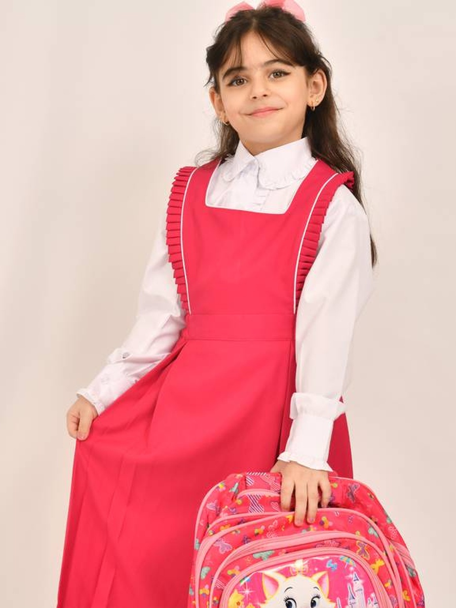Girls Fuchsia Ruffle Detail Pinafore Dress