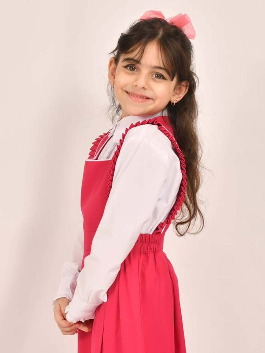 Girls Fuchsia Ruffle Detail Pinafore Dress