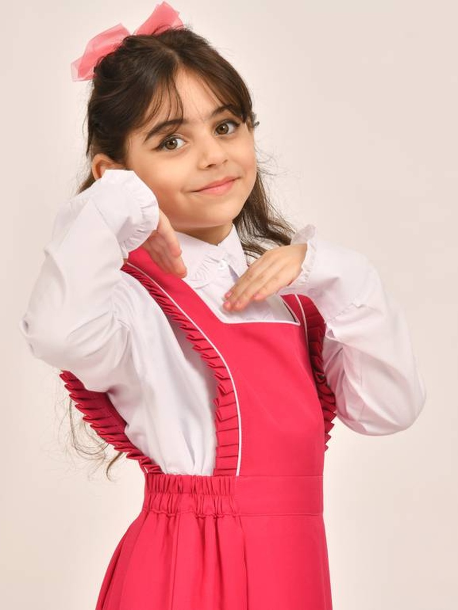 Girls Fuchsia Ruffle Detail Pinafore Dress