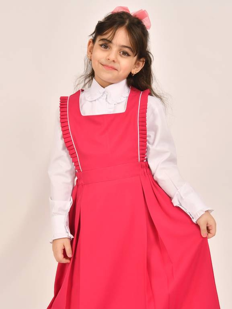 Girls Fuchsia Ruffle Detail Pinafore Dress
