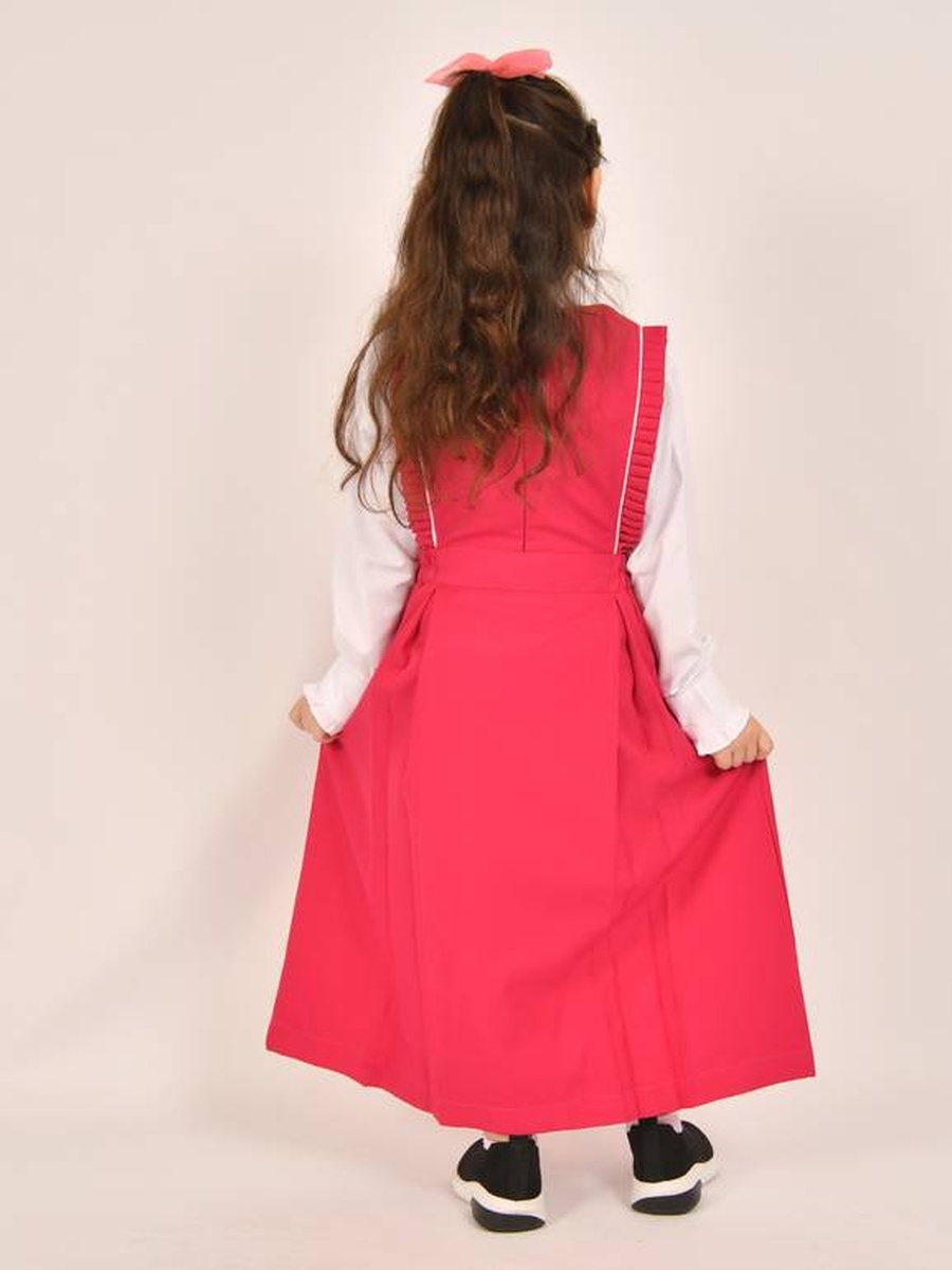 Girls Fuchsia Ruffle Detail Pinafore Dress