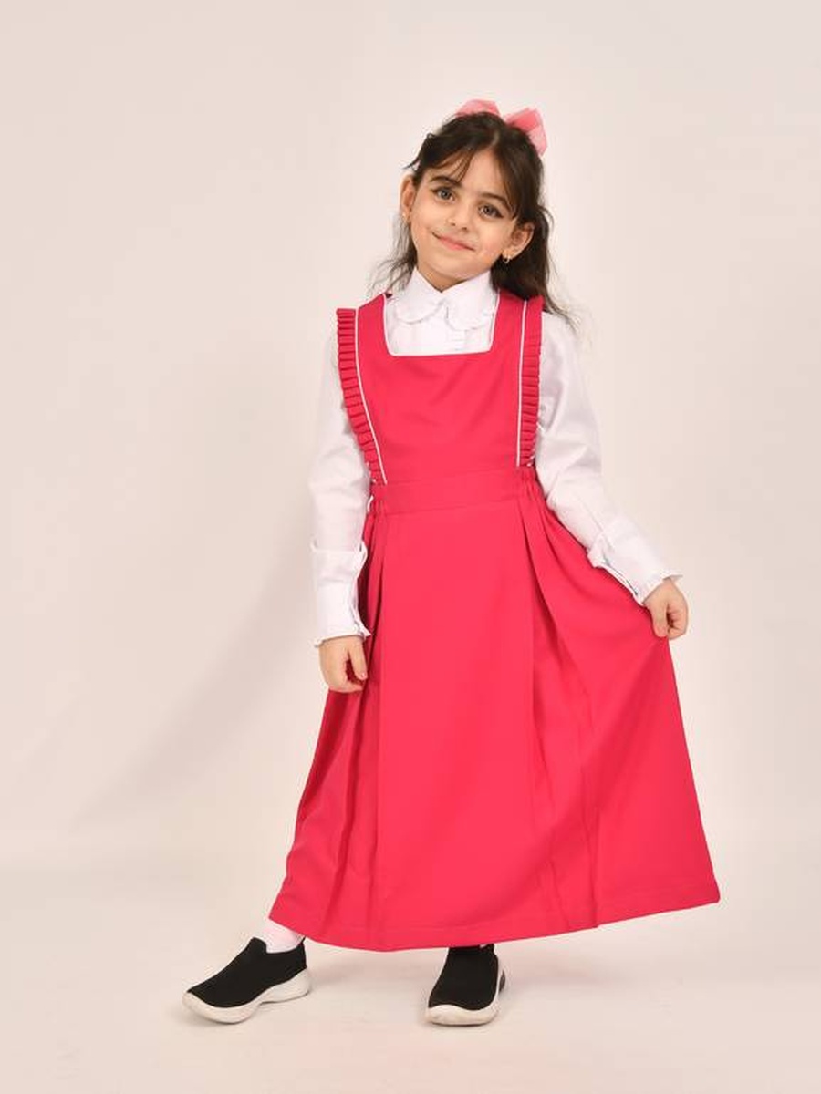Girls Fuchsia Ruffle Detail Pinafore Dress