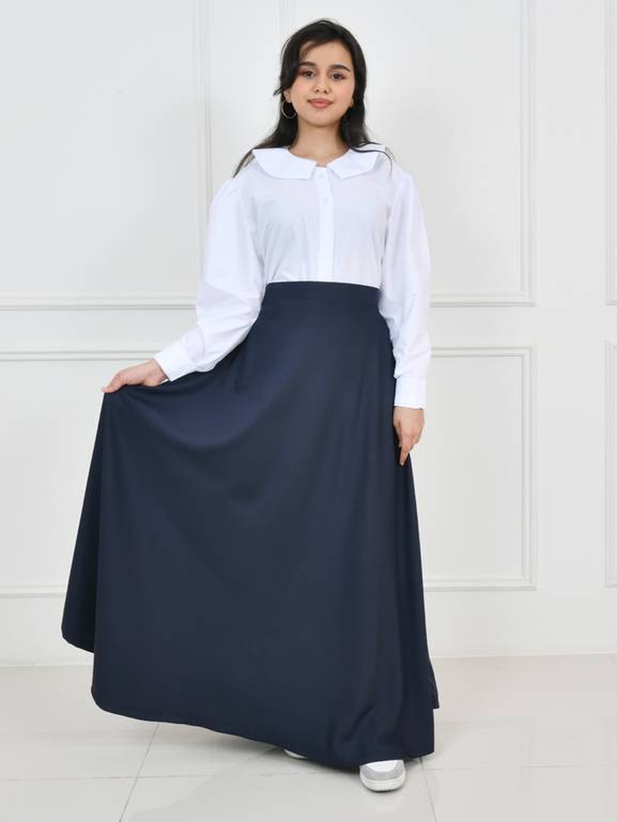 Girls Navy Blue Solid Skirt with Hook and Eye Closure