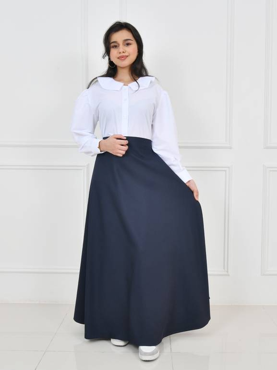 Girls Navy Blue Solid Skirt with Hook and Eye Closure