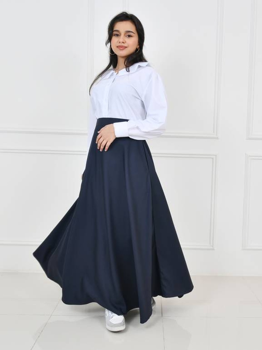 Girls Navy Blue Solid Skirt with Hook and Eye Closure