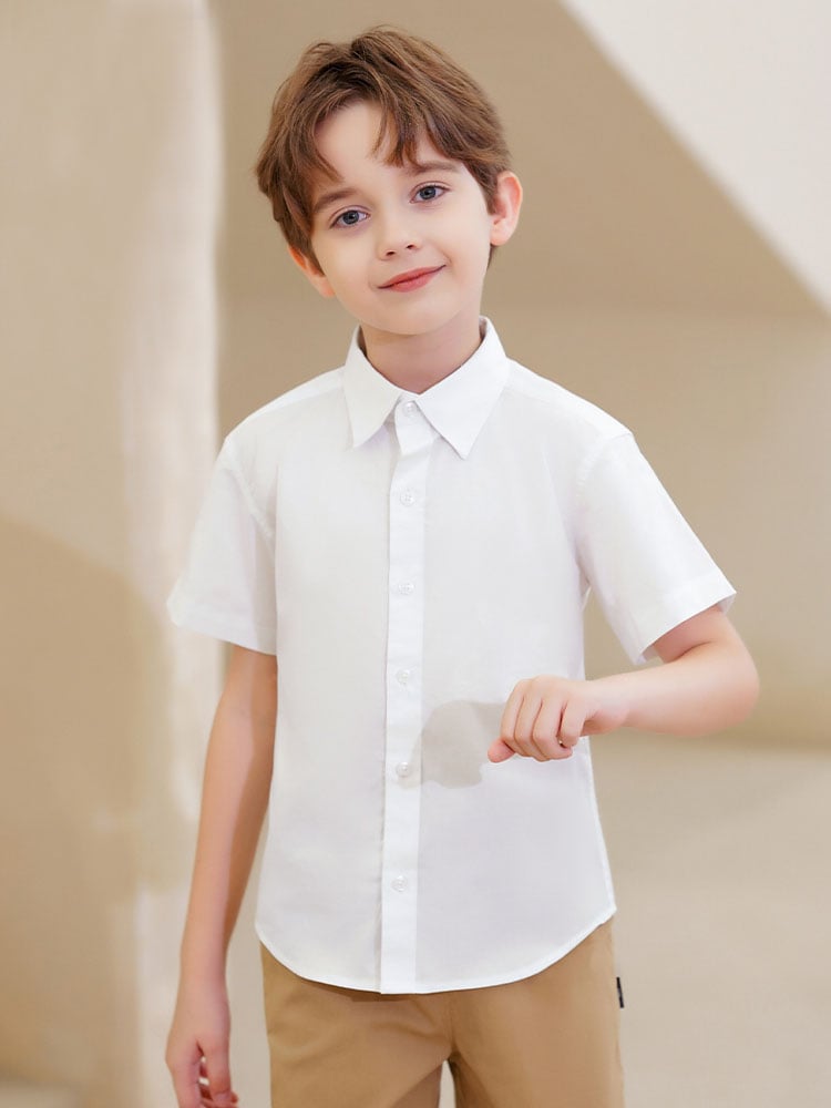 White Solid Short Sleeves Regular Shirt