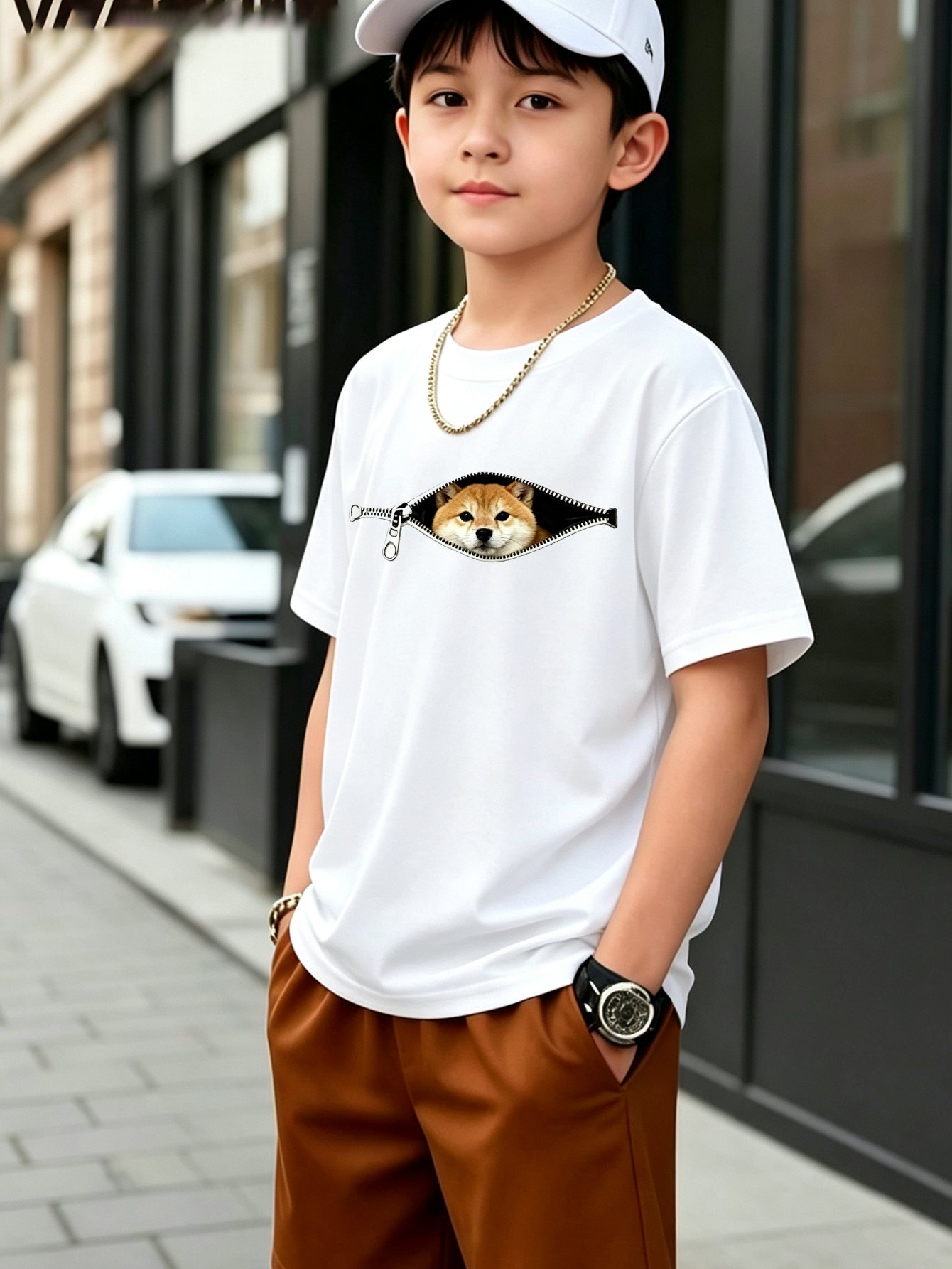 Kids Shiba Inu Peek-a-Boo Cotton T-Shirt