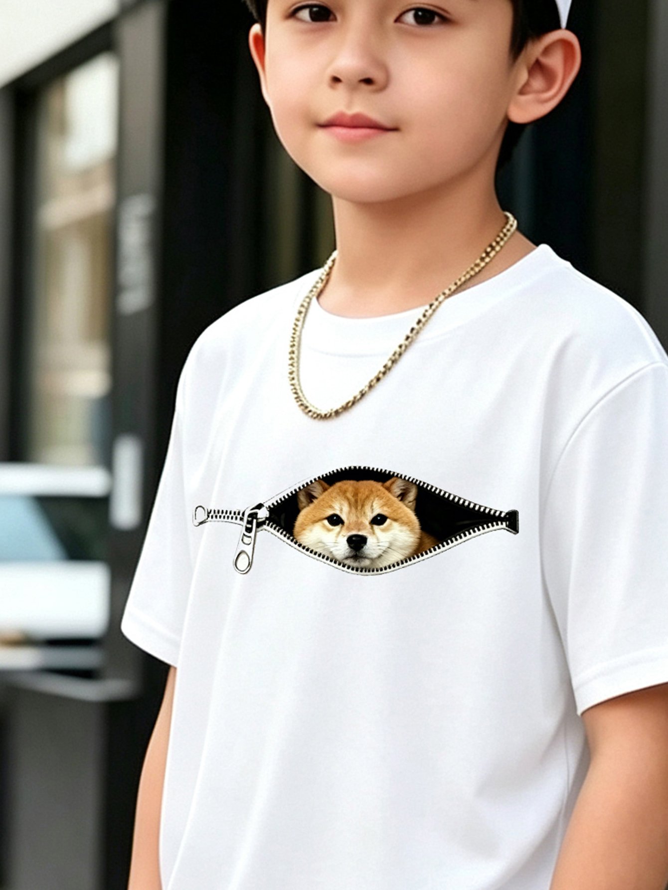 Kids Shiba Inu Peek-a-Boo Cotton T-Shirt