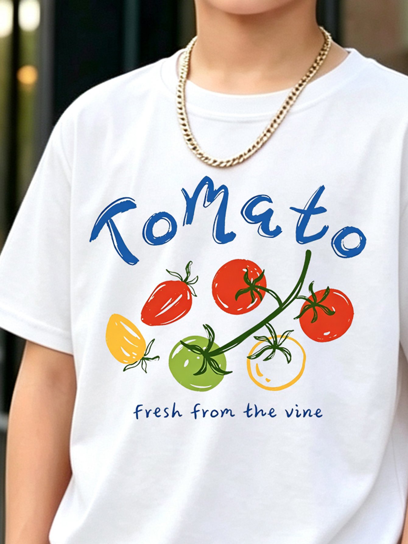 Kids White Cotton Tomato Print Short Sleeve T-Shirt