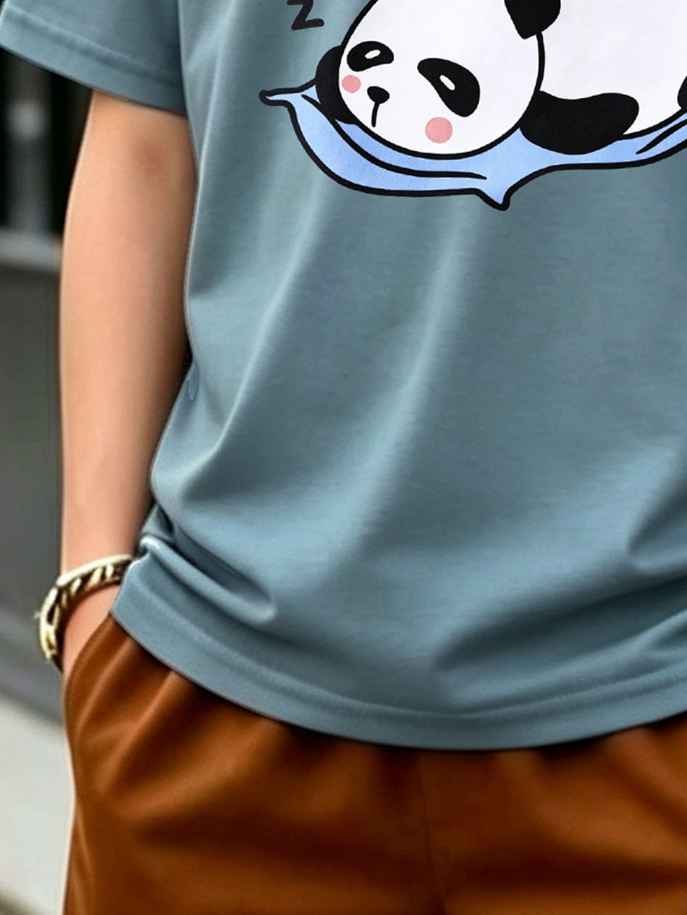 Kids Happy Weekend Panda Print Round Neck T-Shirt