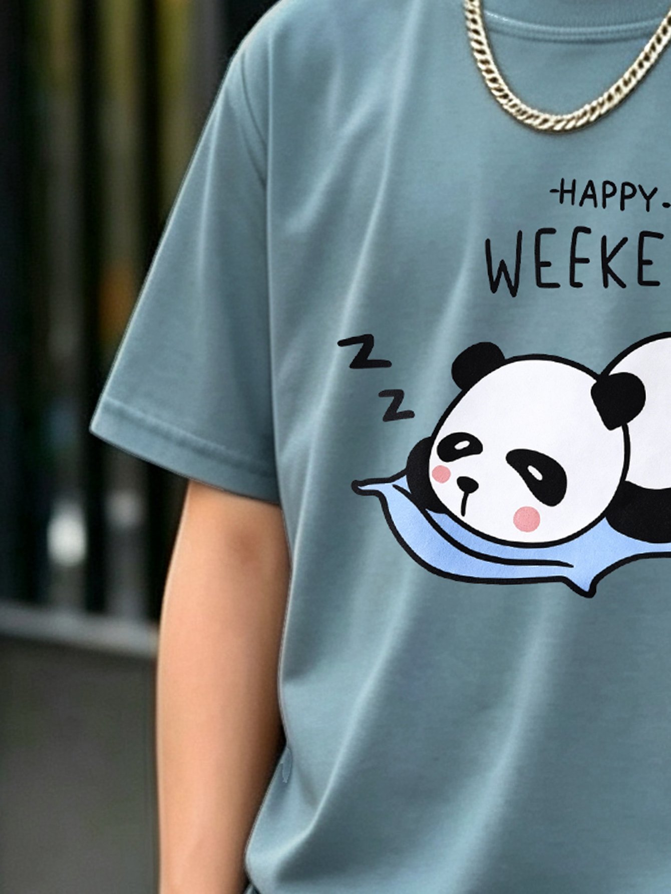 Kids Happy Weekend Panda Print Round Neck T-Shirt