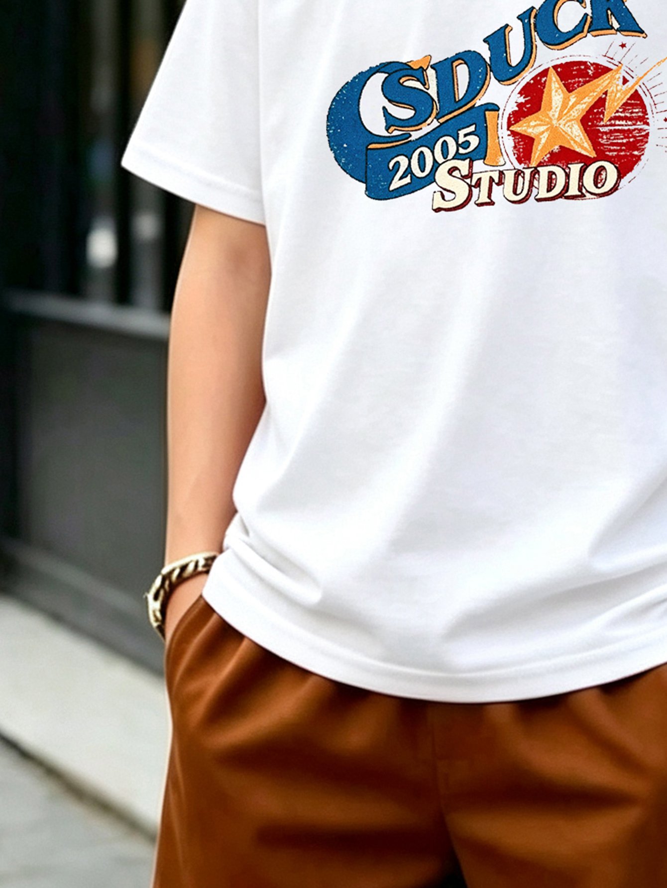 Boys White Cotton Round Neck T-Shirt with Star Graphic