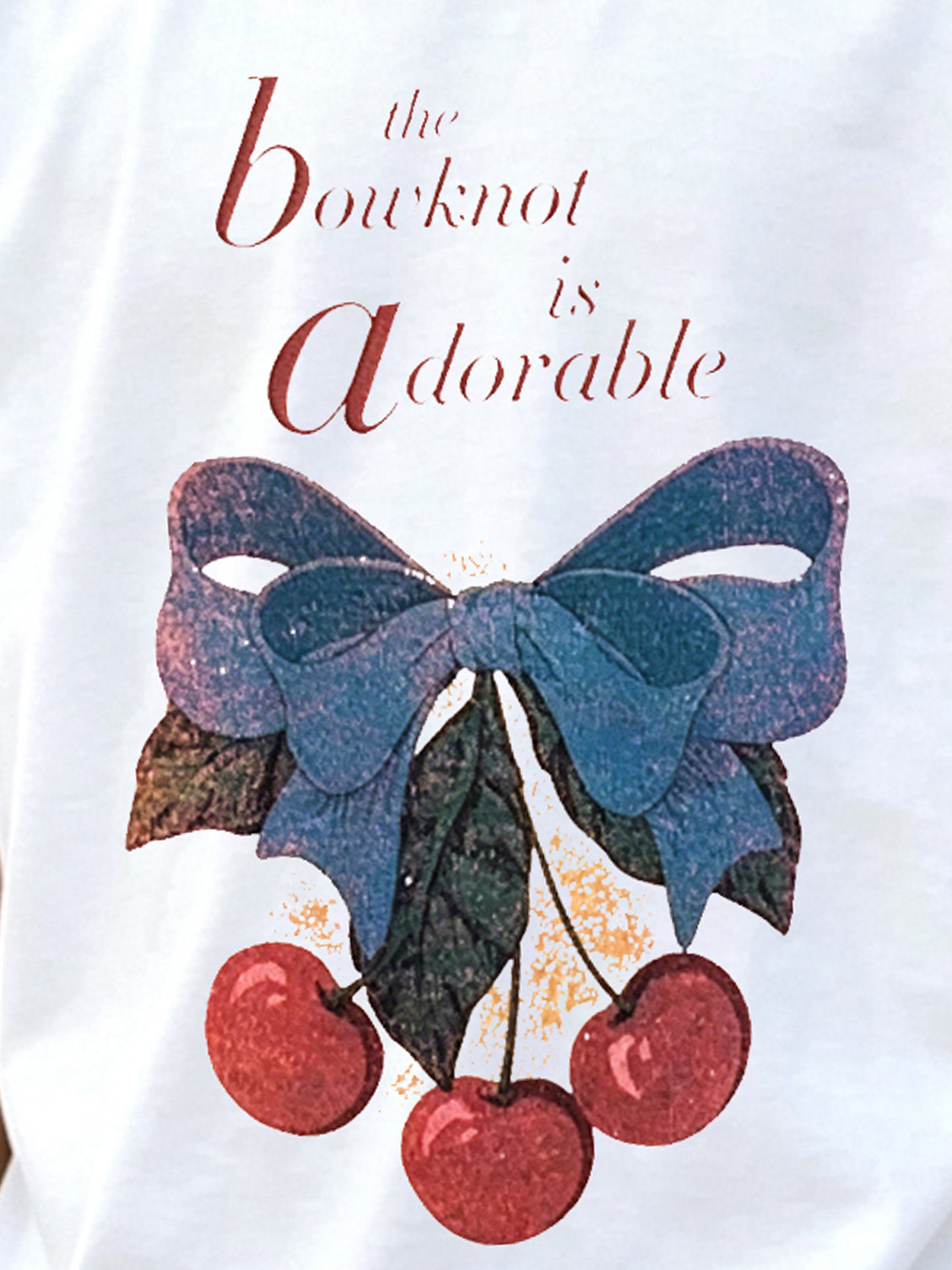 Girls White Cotton Short Sleeve T-Shirt with Adorable Bow and Cherry Print