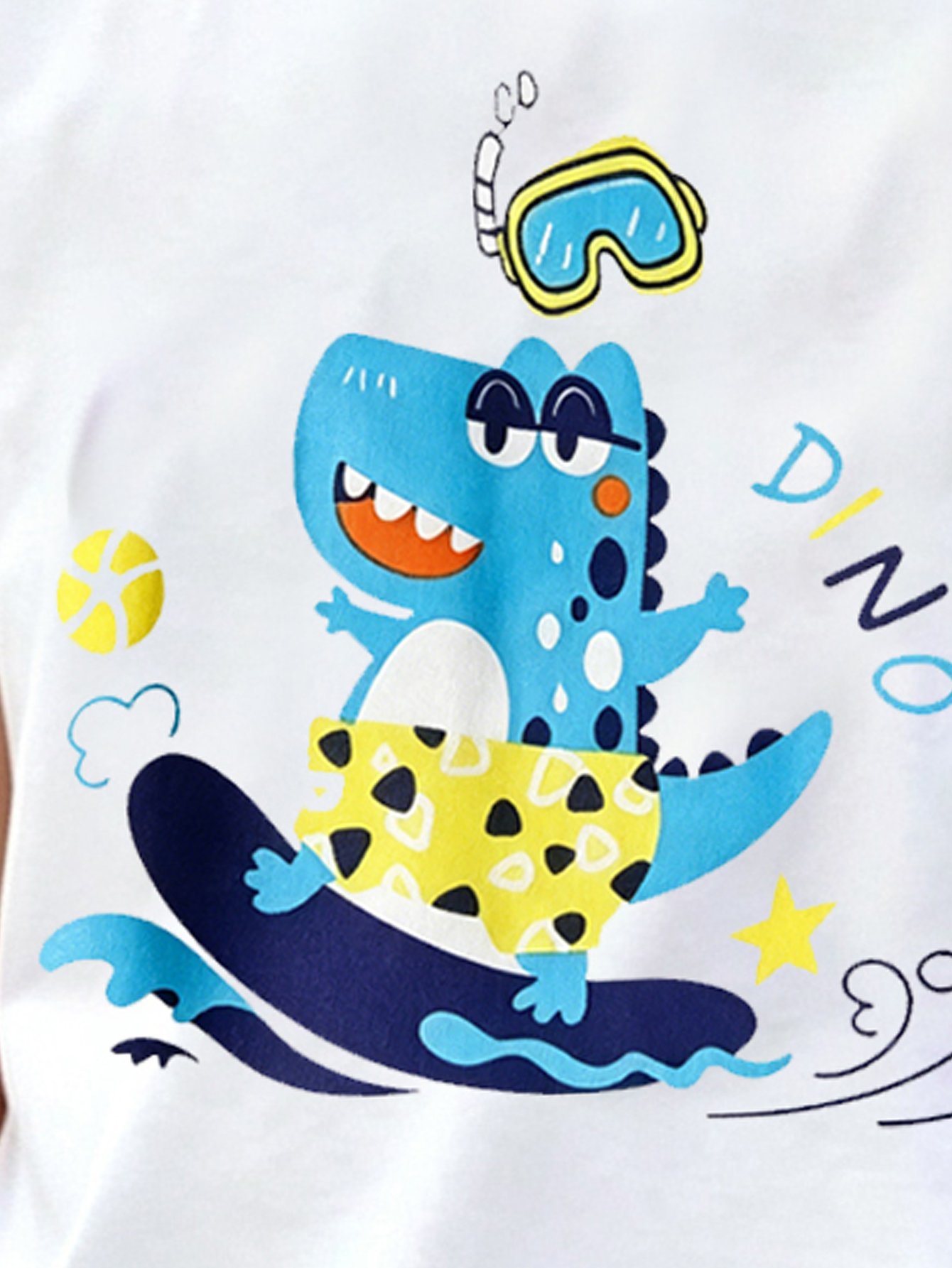 Boys White Cotton Short Sleeve T-Shirt with Fun Dinosaur Print