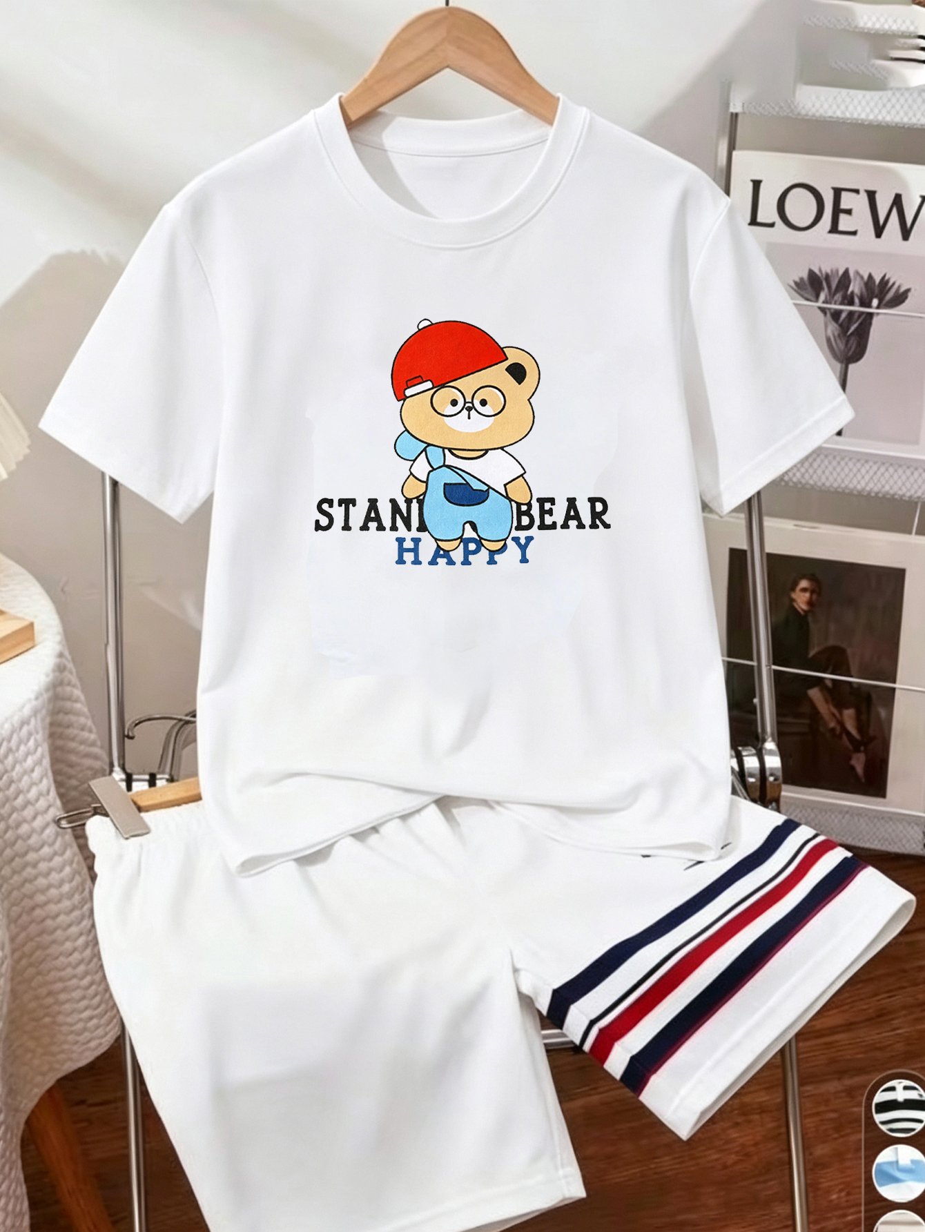 Kids White Short Sleeve Bear Print T-Shirt