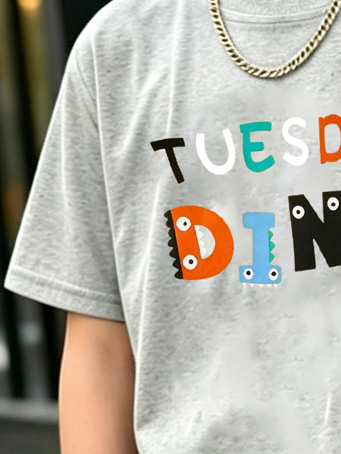 Boys Grey Cotton Short Sleeve Dino T-Shirt